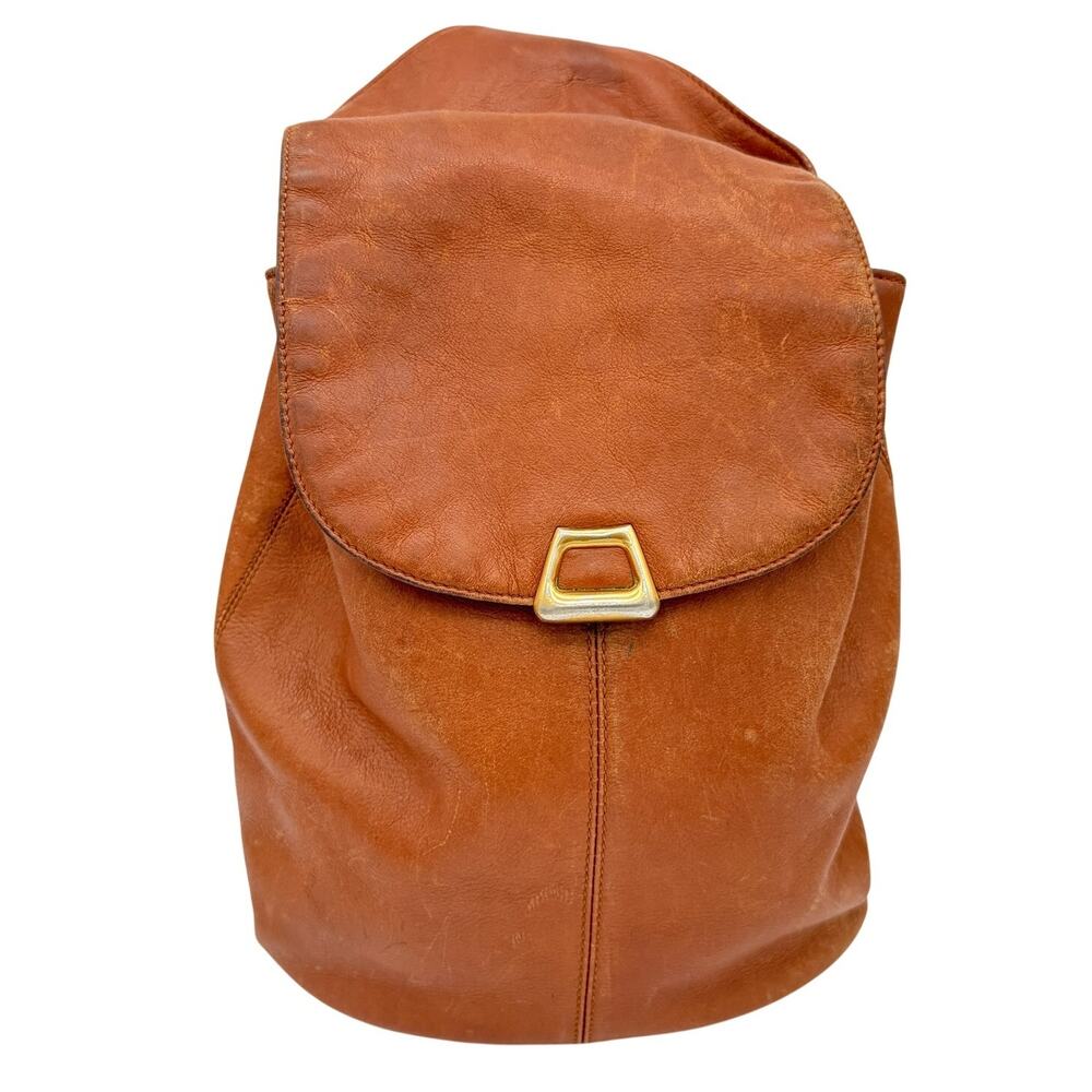 Leather Co. Liz Claiborne Genuine Leather Sling Backpack Tan Brown Vintage 90s
